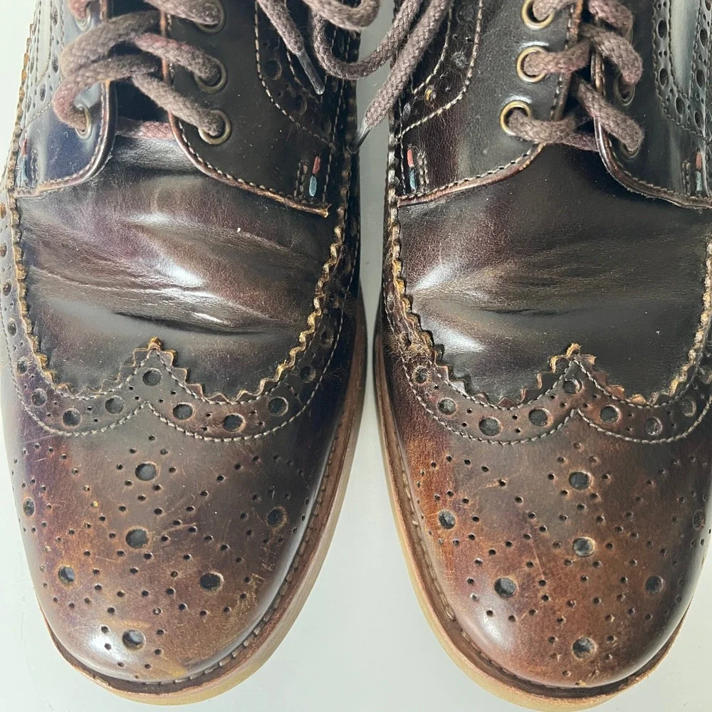 Paul Smith Mens 9 Dark Brown Leather Wingtip Brogue Oxford Shoes Burnished Dress